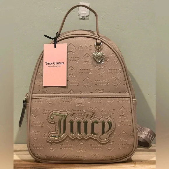 JUICY COUTURE Upgrade U Logo Tan BackPack With Bag Charm. - Picture 1 of 8